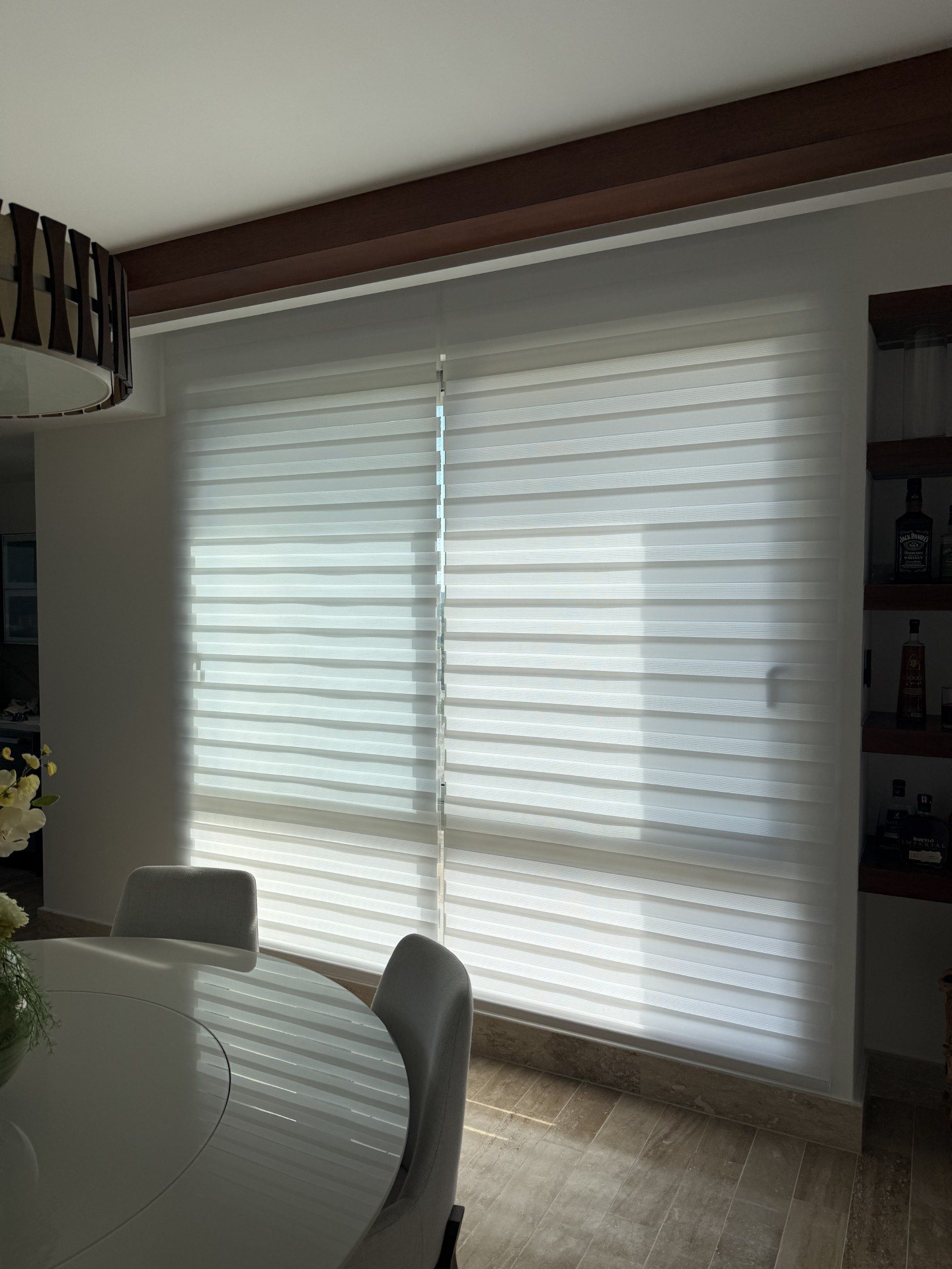 Zebra shades on dining room patio doors